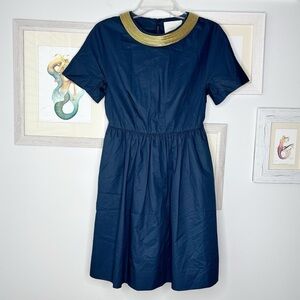 3.1 Phillip Lim Navy A-Line Short Sleeve Gold Accent Crew Neck Dress Women’s 2